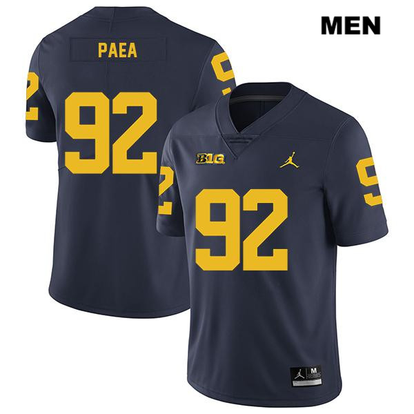 Men's NCAA Michigan Wolverines Phillip Paea #92 Navy Jordan Brand Authentic Stitched Legend Football College Jersey PZ25E73ZX